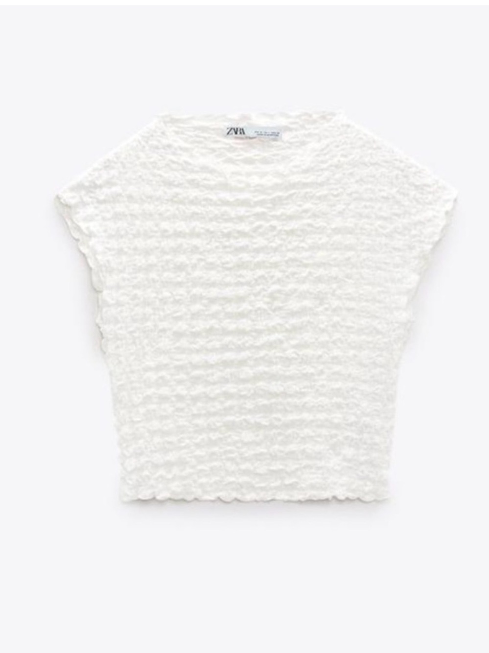 Zara White Textured Short Sleeve Top Size Medium NWT
